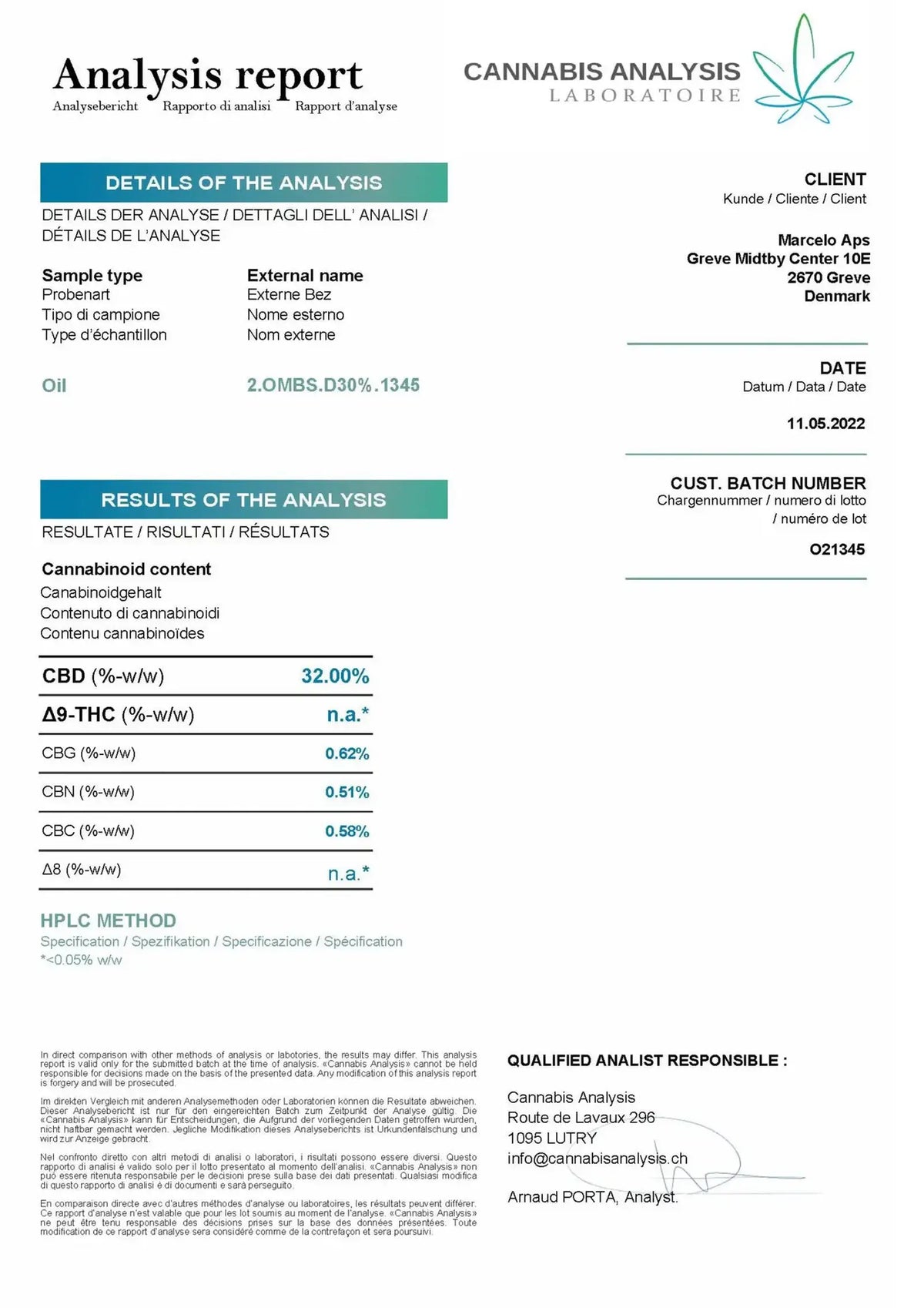 30% Broad Spectrum CBD oile COA
